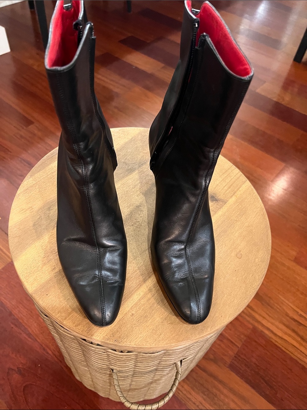 Vintage CÉLINE Paris Leather Ankle Boots | Black & Red Lining | Size 38